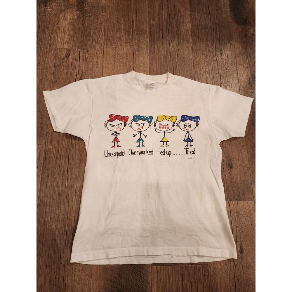 Vtg‎ 90s Single Stitch Quit Quitting Overworked Underpaid Fed-Up Tired Tshirt